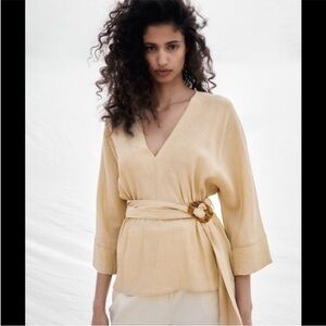 Zara Belted Rustic Top Size Small NWT